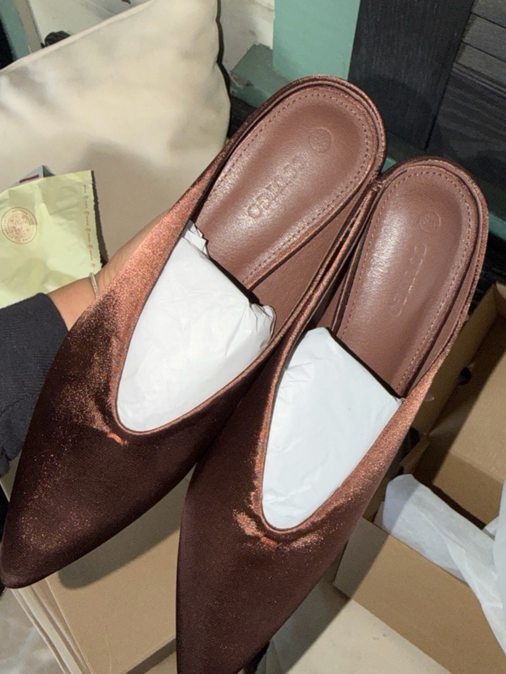 Metallic Brown Pointed Slip-On Mule - Women's Clog